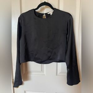 H&M Black Satin-like Cropped Long Sleeve